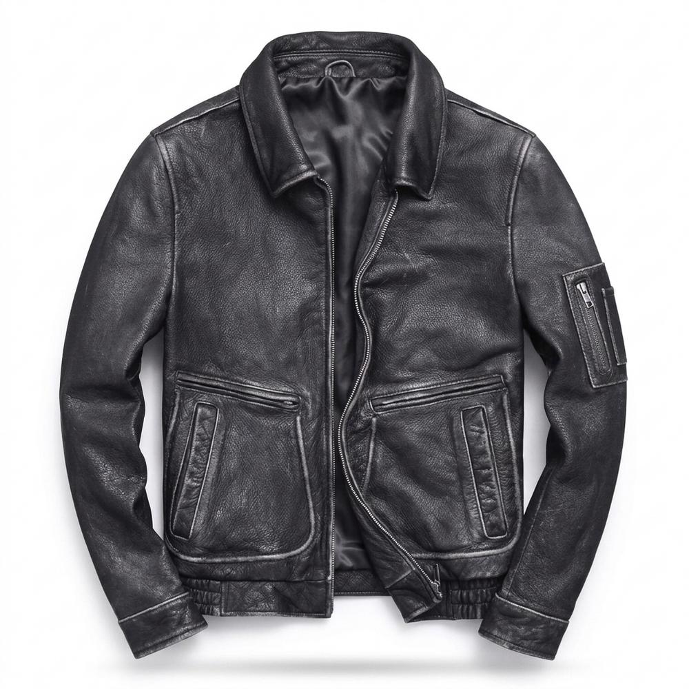 Mens Outlet House - Nemer | Grained Lined Leather Jacket Men