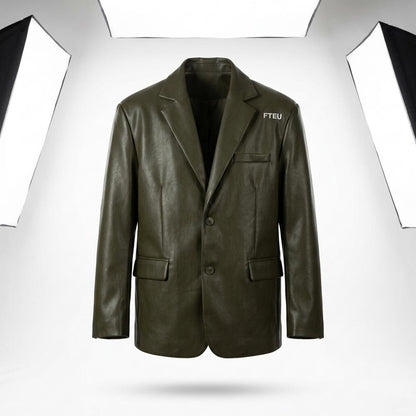 Mens Outlet House - Lalev | Faux-Leather Single-Breasted Blazer Men