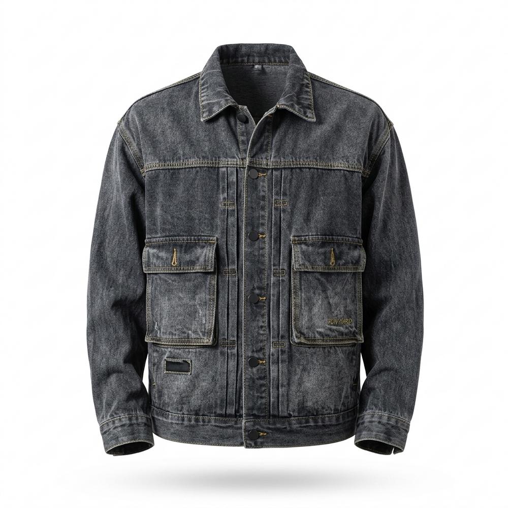 Mens Outlet House - Numat | Washed Multi-Pocket Denim Jacket Men