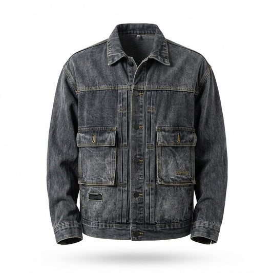 Mens Outlet House - Numat | Washed Multi-Pocket Denim Jacket Men
