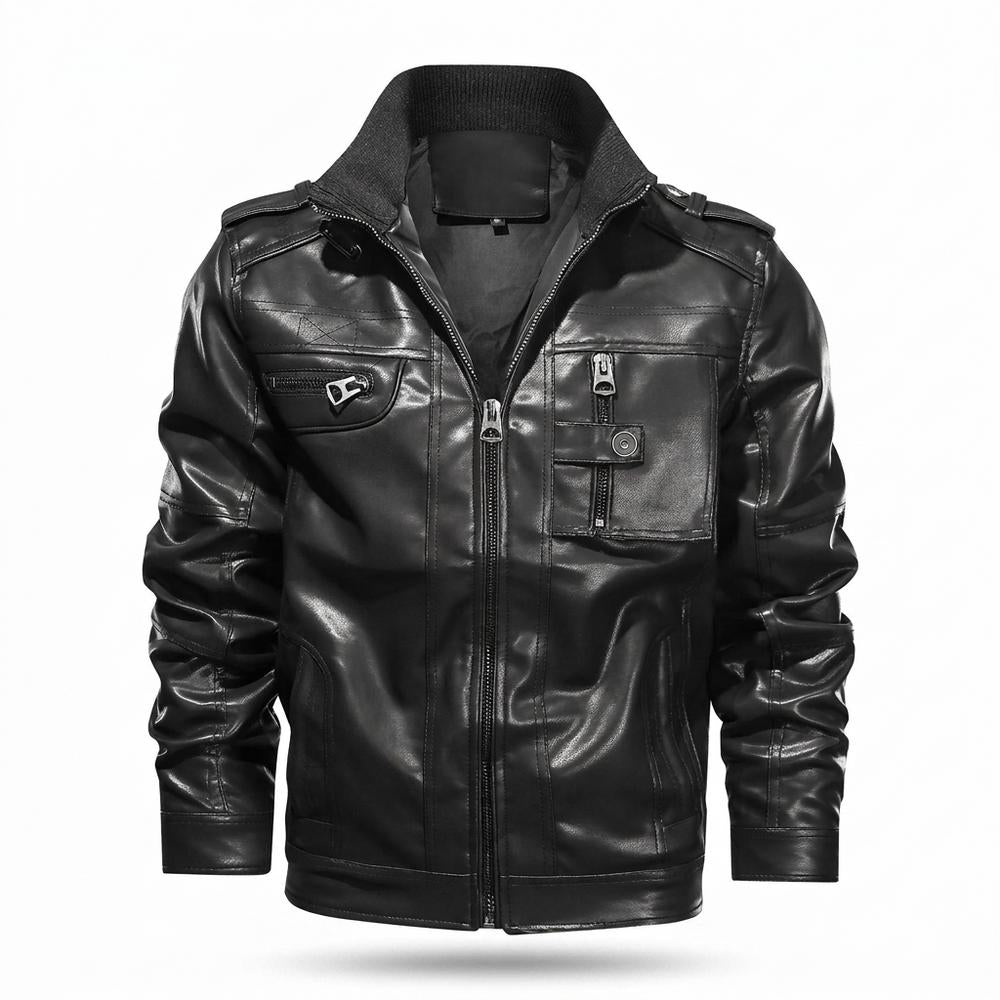 Mens Outlet House - Damor | Zip-Up Stand-Collar Leather Jacket Men