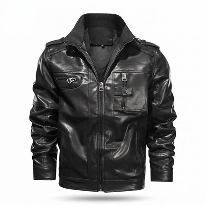 Mens Outlet House - Damor | Zip-Up Stand-Collar Leather Jacket Men