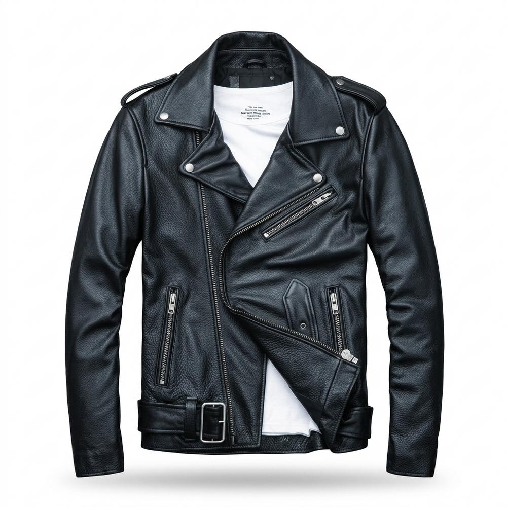 Mens Outlet House - Zeren | Asymmetrical Belted Leather Jacket Men