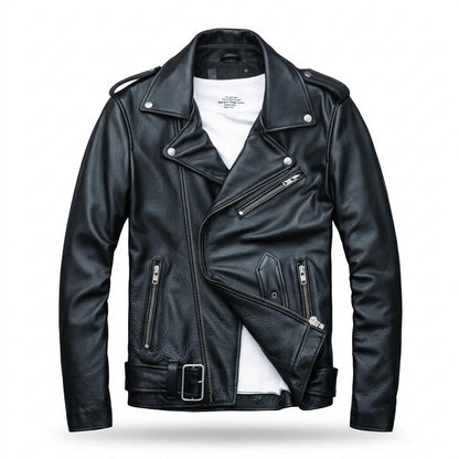 Mens Outlet House - Zeren | Asymmetrical Belted Leather Jacket Men