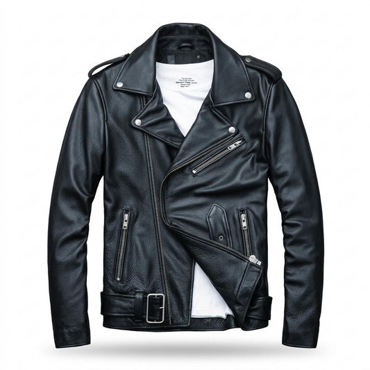 Mens Outlet House - Zeren | Asymmetrical Belted Leather Jacket Men