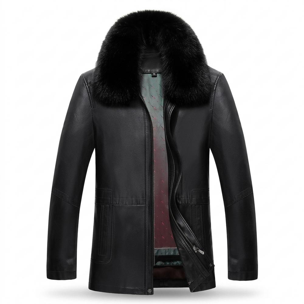 Mens Outlet House - Nesil | Fur-Collar Zip-Up Leather Jacket Men
