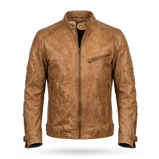 Mens Outlet House - Arnav | Waxed Slim-Fit Leather Jacket Men