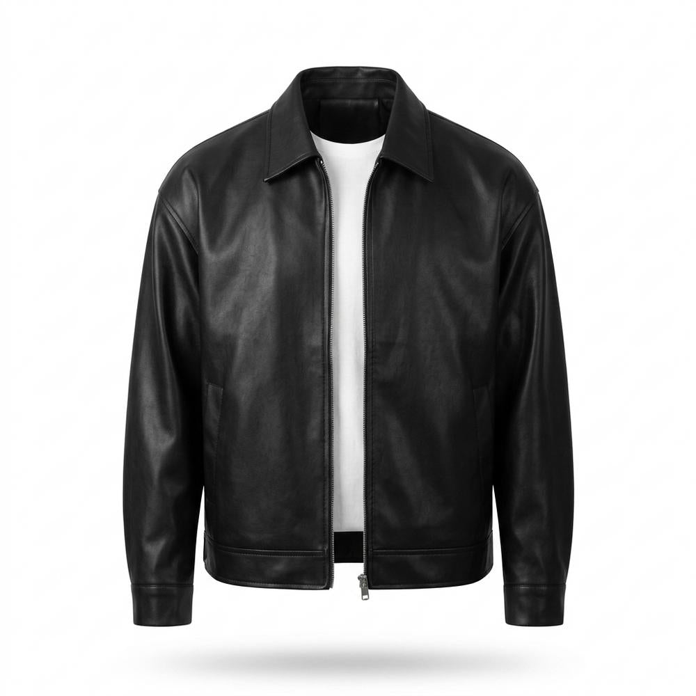 Mens Outlet House - Euvak | Zip-Up Collared Leather Jacket Men