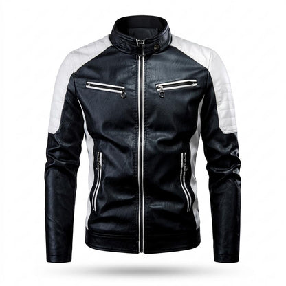 Mens Outlet House - Sesel | Two-Tone Stand-Collar Leather Jacket Men
