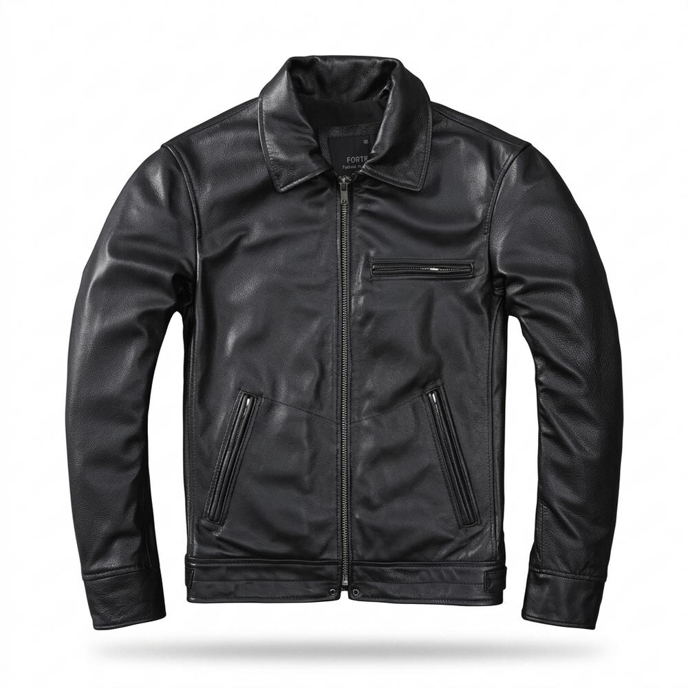Mens Outlet House - Kavar | Zip-Up Collared Leather Jacket Men