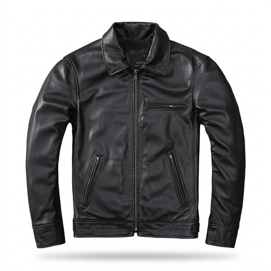 Mens Outlet House - Kavar | Zip-Up Collared Leather Jacket Men