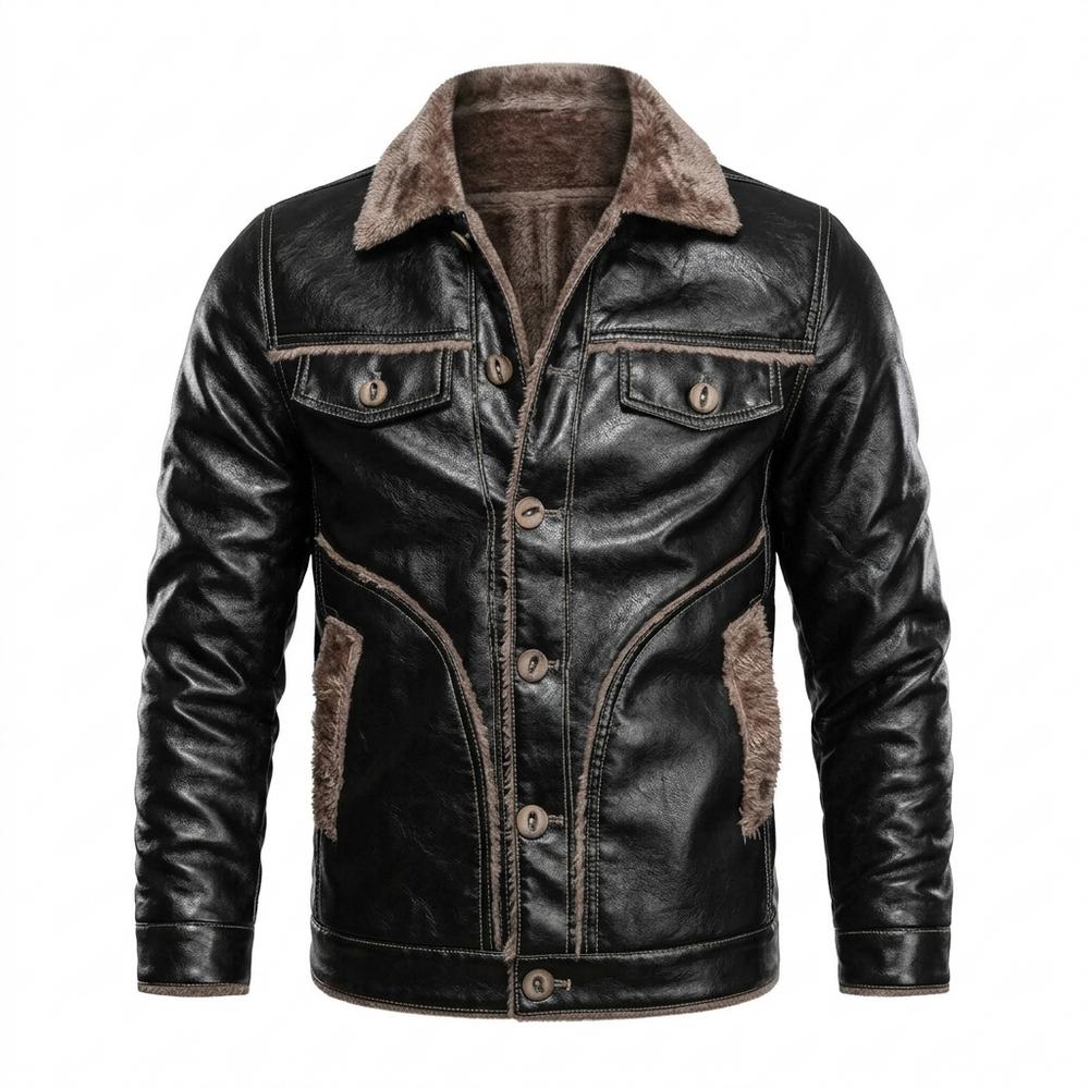 Mens Outlet House - Zaram | Sherpa-Lined Button-Front Leather Jacket Men