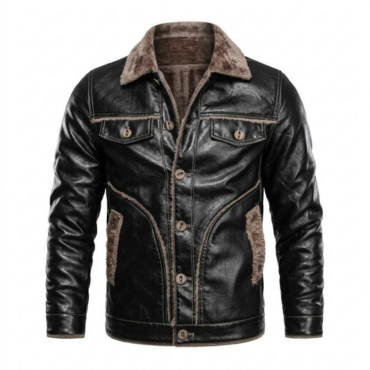Mens Outlet House - Zaram | Sherpa-Lined Button-Front Leather Jacket Men