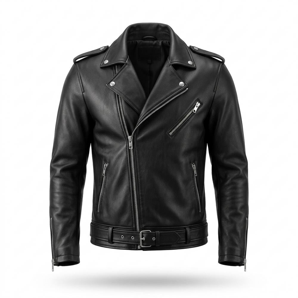 Mens Outlet House - Tiram | Asymmetrical Belted Leather Jacket Unisex