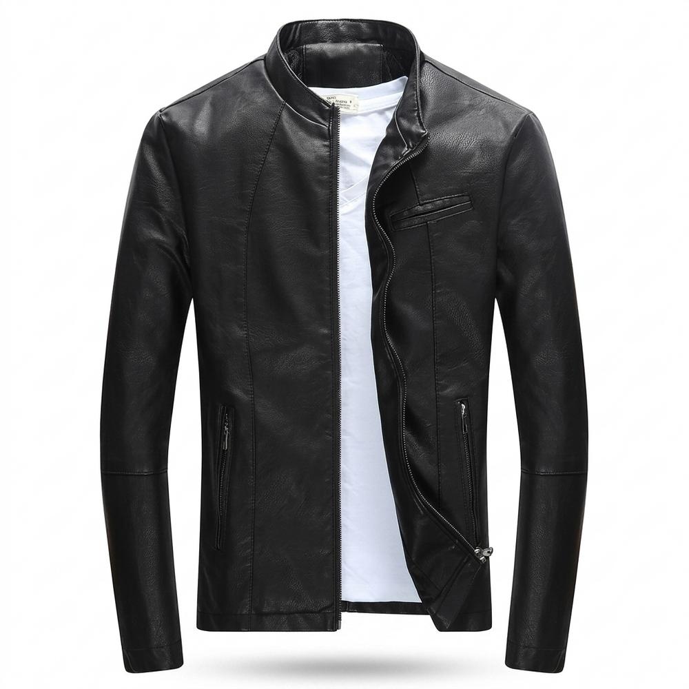 Mens Outlet House - Rovan | Zip-Up Stand-Collar Leather Jacket Men