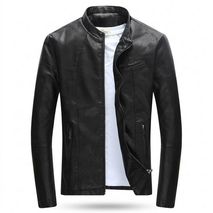 Mens Outlet House - Rovan | Zip-Up Stand-Collar Leather Jacket Men