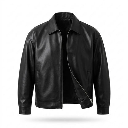 Mens Outlet House - Covan | Zip-Up Relaxed-Fit Leather Jacket Men
