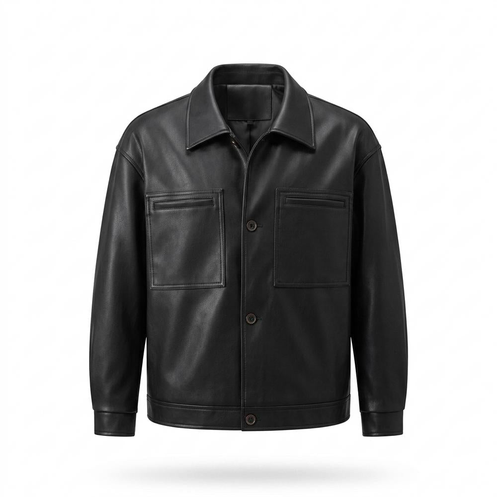 Mens Outlet House - Selen | Button-Front PU-Leather Leather Jacket Men