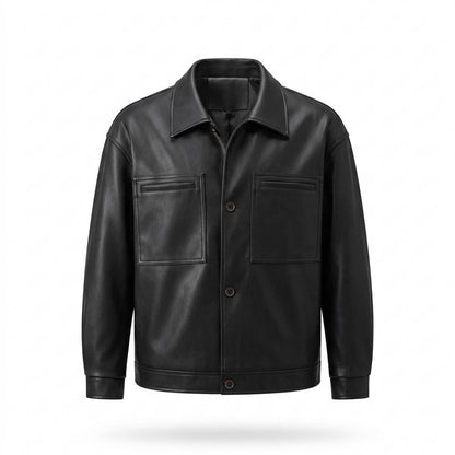 Mens Outlet House - Selen | Button-Front PU-Leather Leather Jacket Men