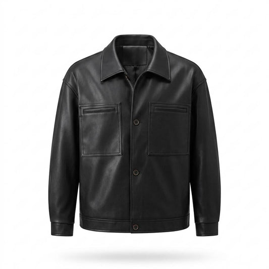Mens Outlet House - Selen | Button-Front PU-Leather Leather Jacket Men