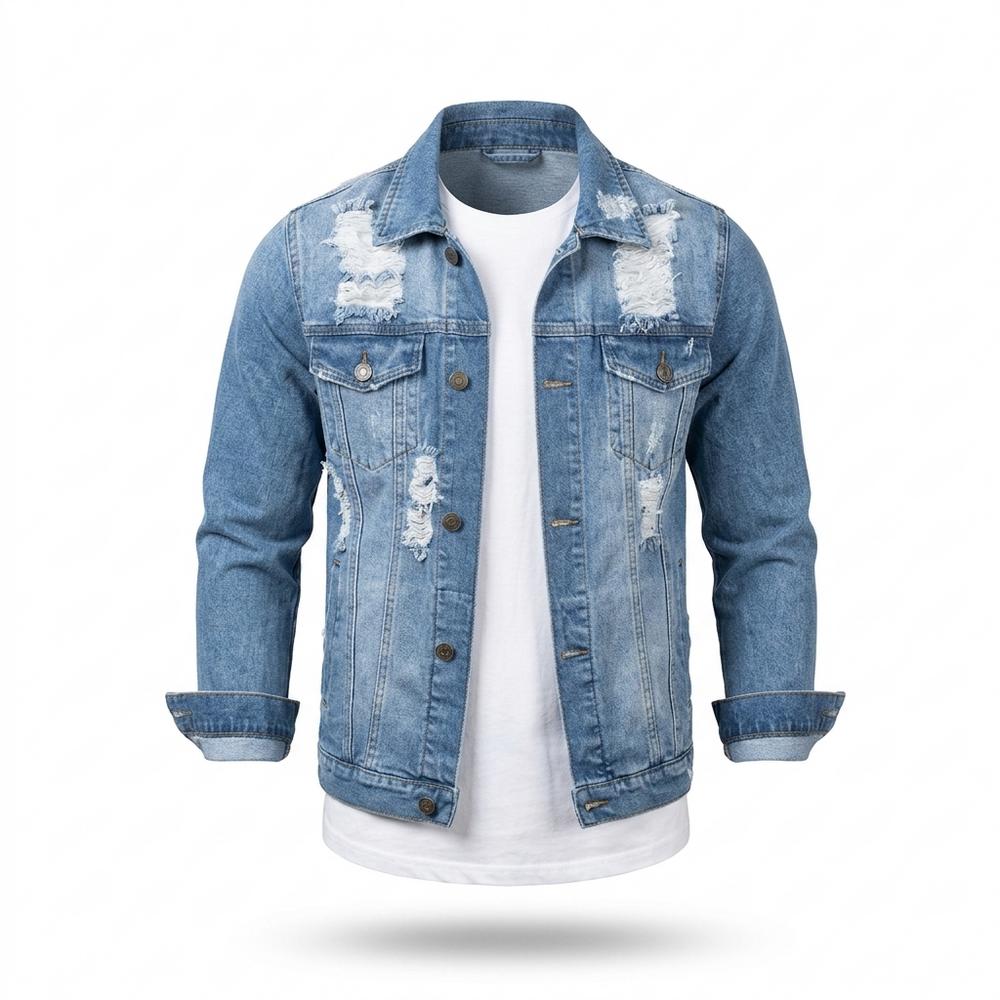 Mens Outlet House - Losan | Distressed Slim-Fit Denim Jacket Men