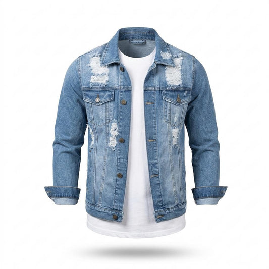 Mens Outlet House - Losan | Distressed Slim-Fit Denim Jacket Men