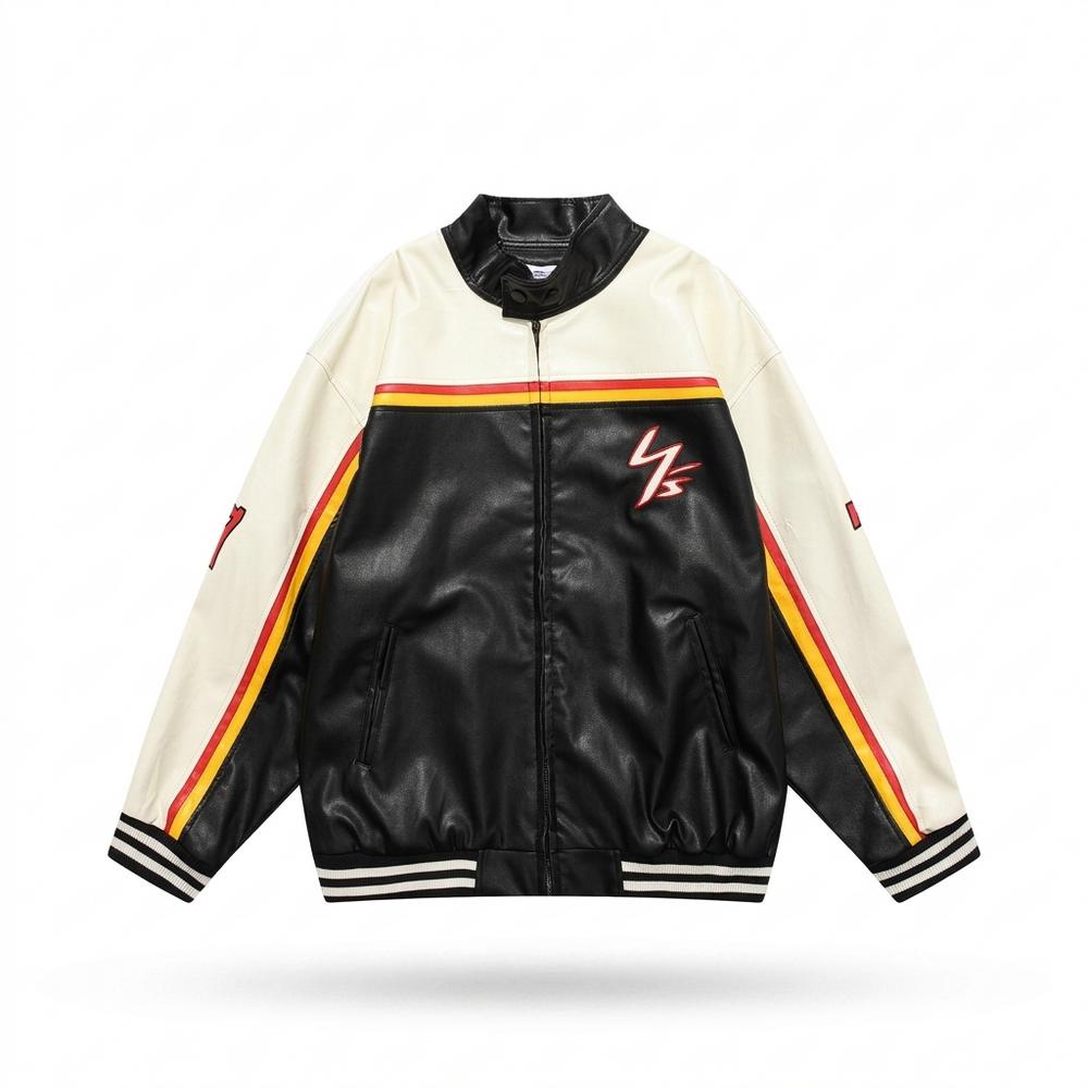 Mens Outlet House - Kelor | Color-Block Zip-Up Leather Jacket Unisex
