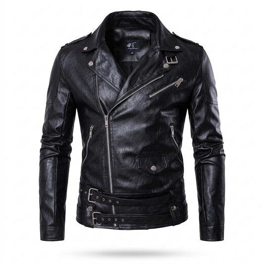 Mens Outlet House - Daral | Asymmetrical Belted Leather Jacket Men