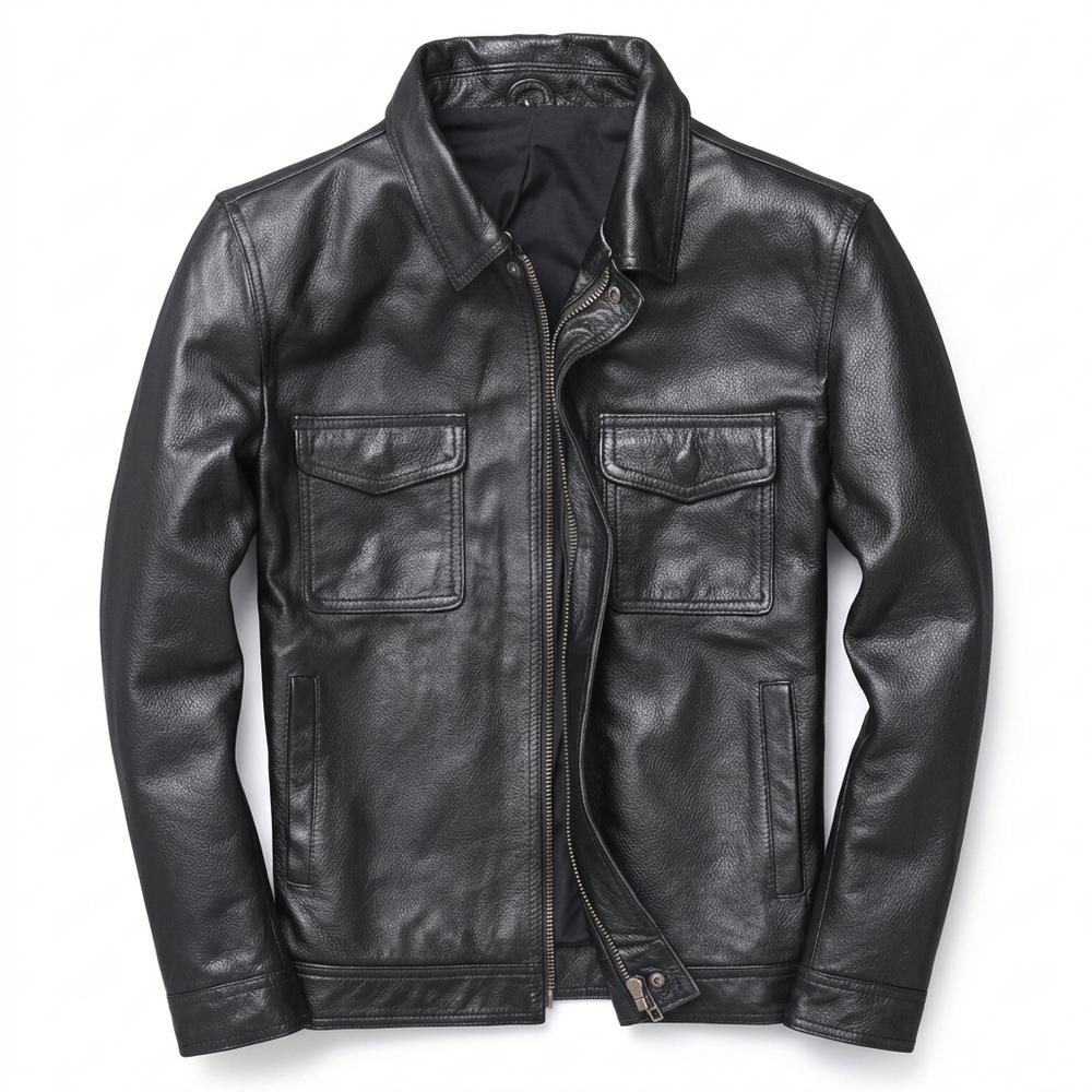 Mens Outlet House - Radar | Zip-Up Collared Leather Jacket Men