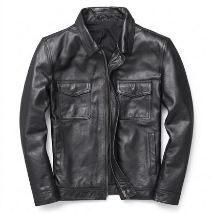 Mens Outlet House - Radar | Zip-Up Collared Leather Jacket Men