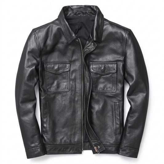 Mens Outlet House - Radar | Zip-Up Collared Leather Jacket Men