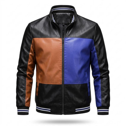 Mens Outlet House - Mitor | Color-Block Zip-Up Leather Jacket Men