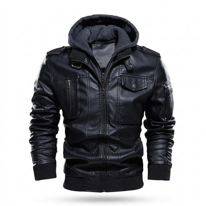 Mens Outlet House - Nimon | Hooded Layered Leather Jacket Men