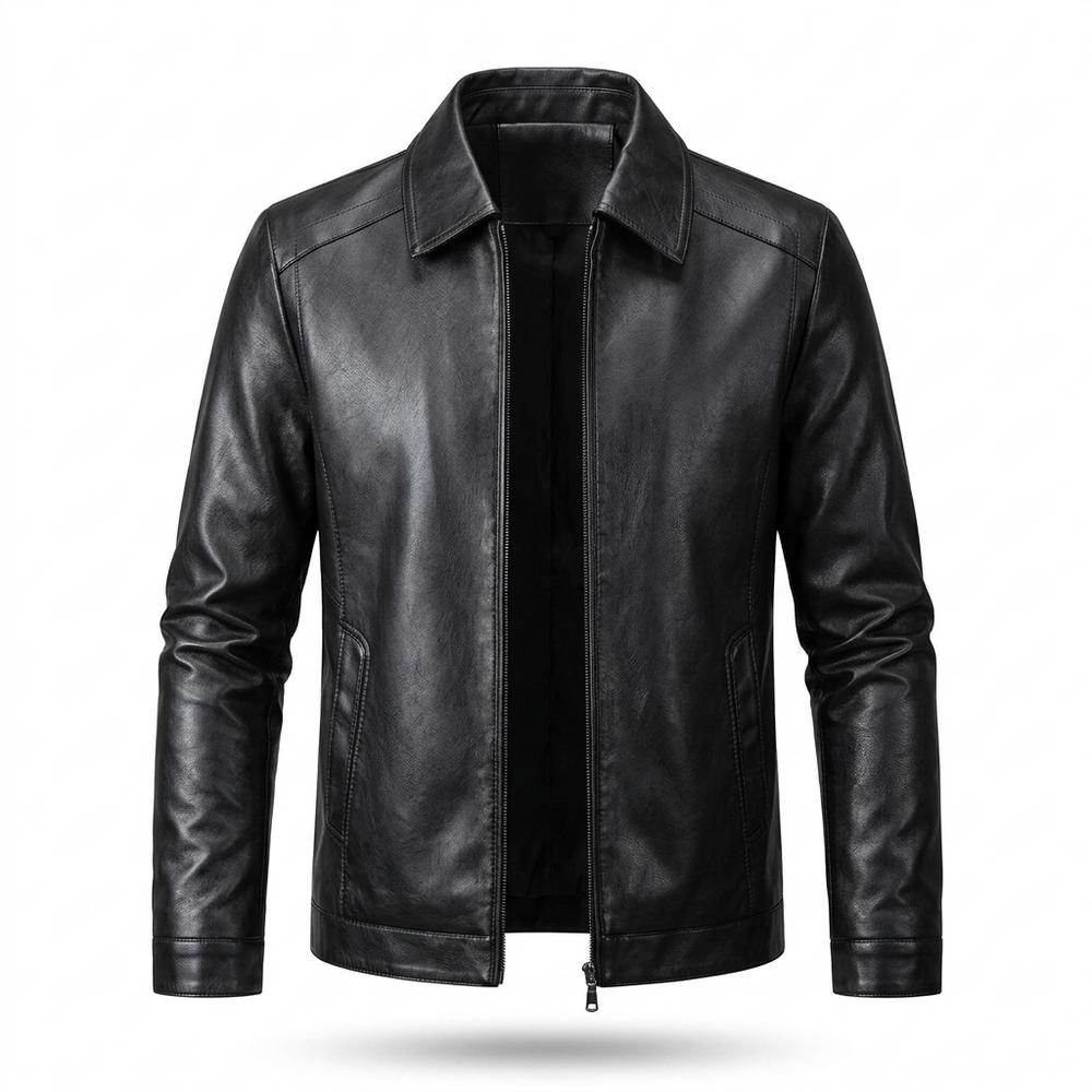 Mens Outlet House - Kanav | Zip-Up Fleece-Lined Leather Jacket Men