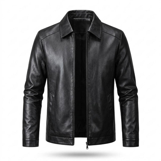 Mens Outlet House - Kanav | Zip-Up Fleece-Lined Leather Jacket Men