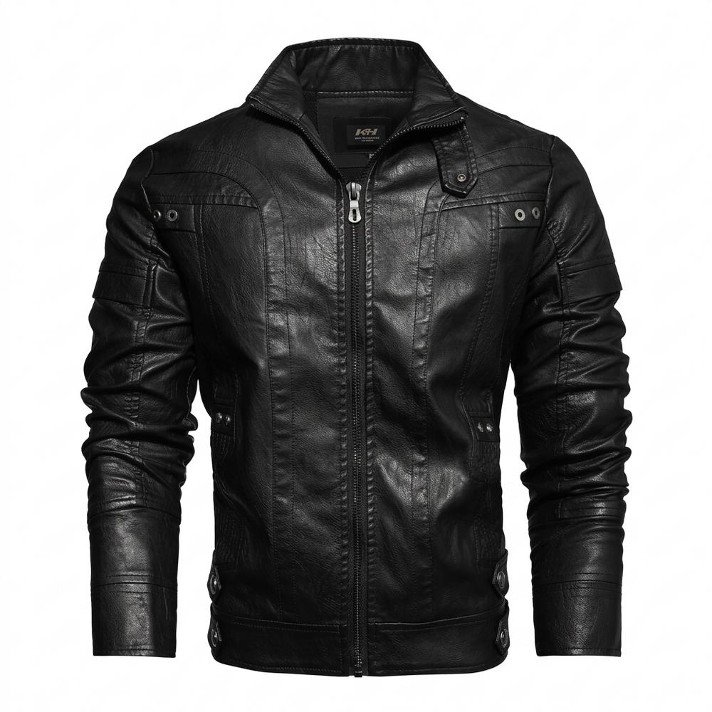 Mens Outlet House - Vezan | Zip-Up Stand-Collar Leather Jacket Men