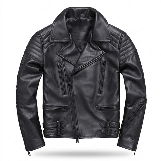 Mens Outlet House - Alhal | Quilted Asymmetrical Leather Jacket Men