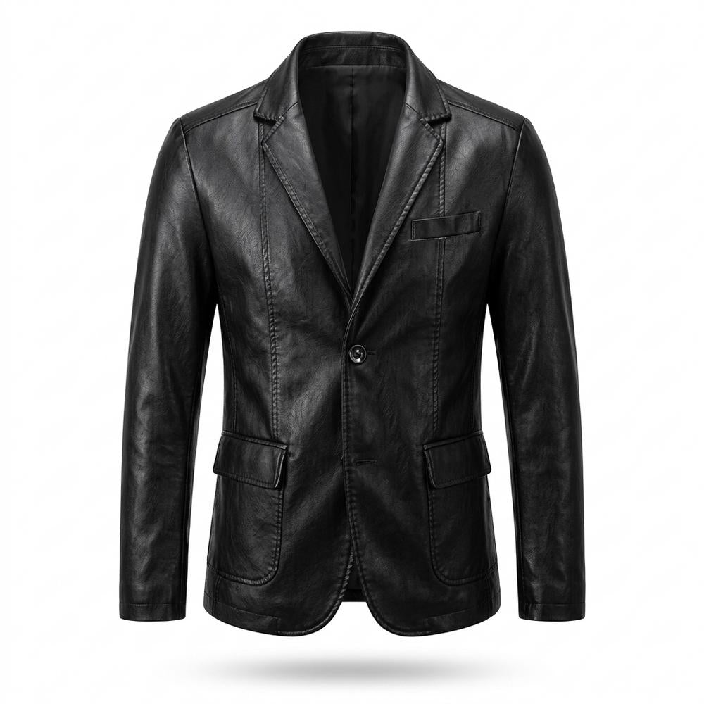 Mens Outlet House - Salen | Faux Leather Notched Lapel Blazer Men