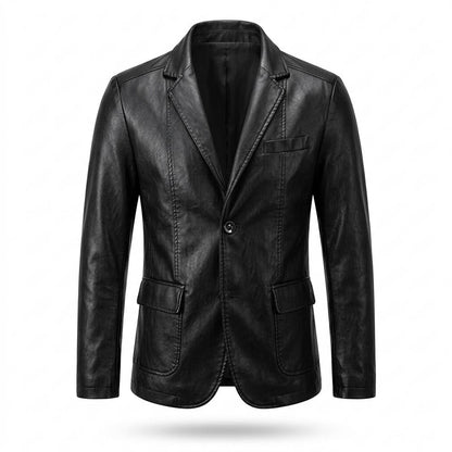 Mens Outlet House - Salen | Faux Leather Notched Lapel Blazer Men