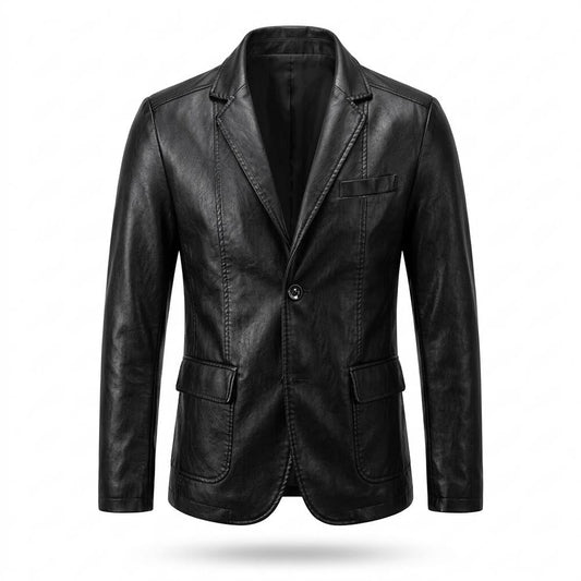 Mens Outlet House - Salen | Faux Leather Notched Lapel Blazer Men