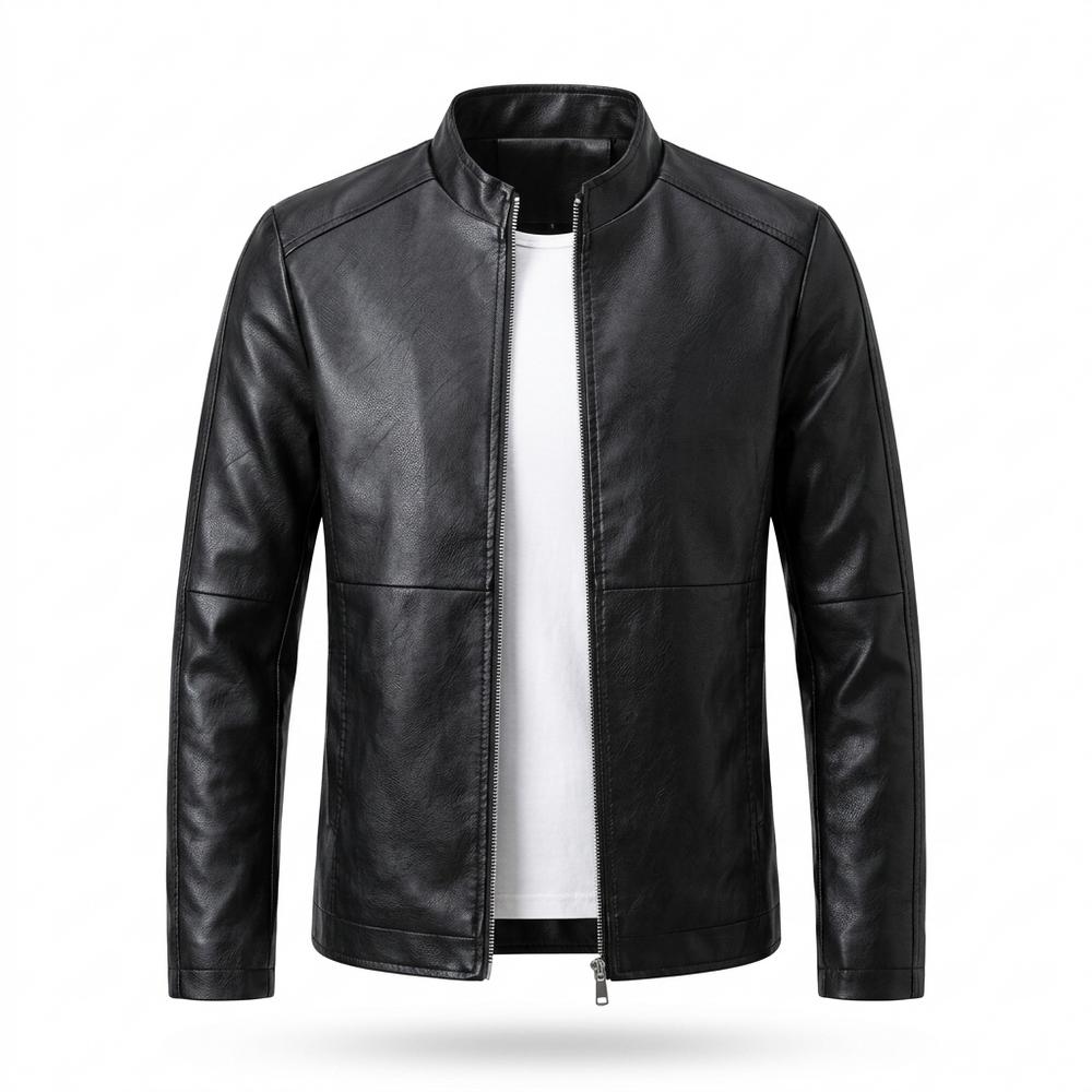 Mens Outlet House - Vesel | Zip-Up Stand-Collar Leather Jacket Men