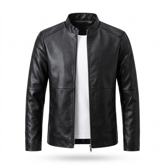 Mens Outlet House - Vesel | Zip-Up Stand-Collar Leather Jacket Men