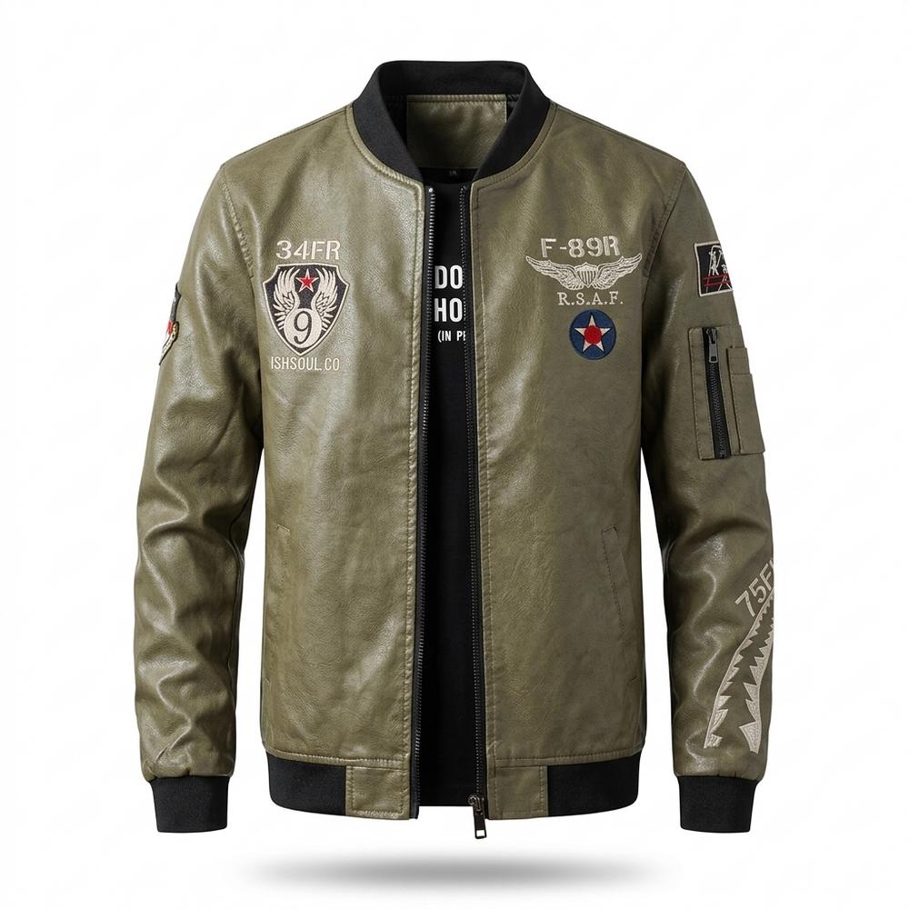 Mens Outlet House - Kufir | Embroidered Faux Leather Jacket Men