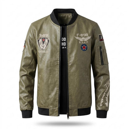 Mens Outlet House - Kufir | Embroidered Faux Leather Jacket Men