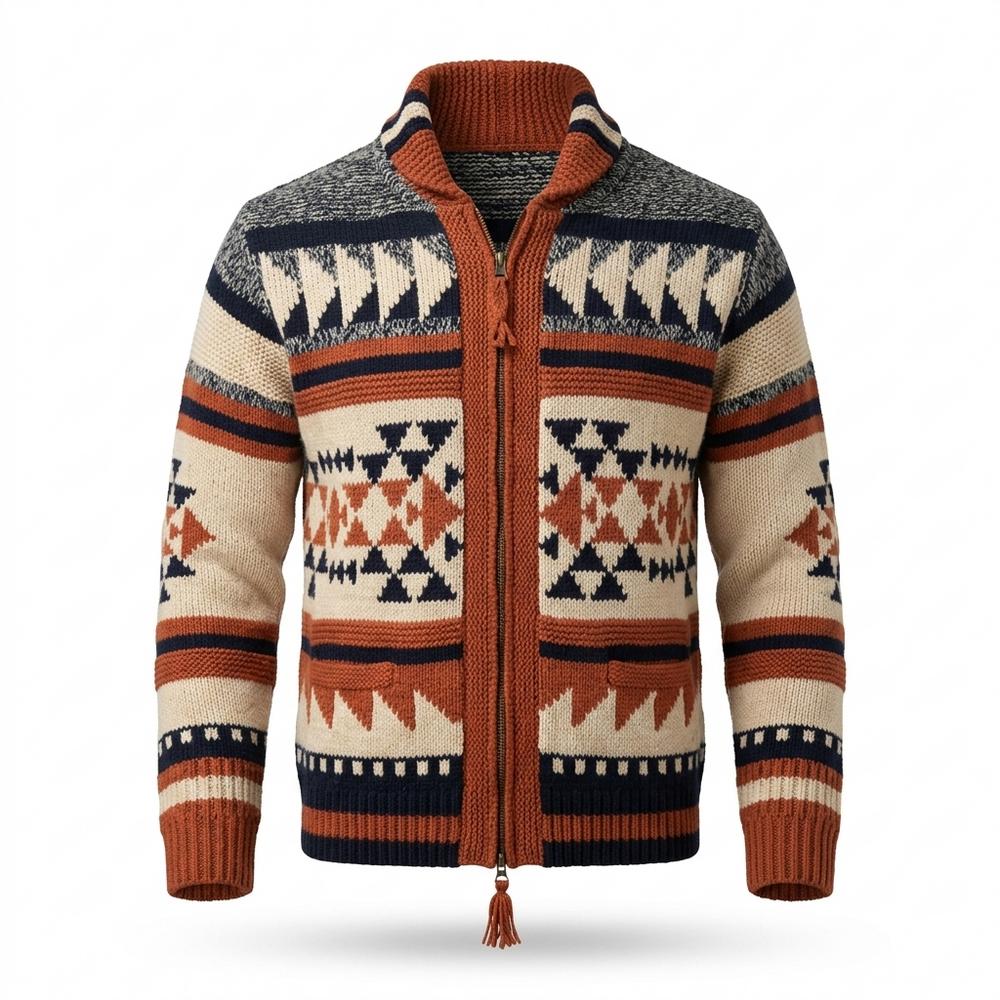 Mens Outlet House - Liror | Zip-Up Patterned Knit Cardigan Men