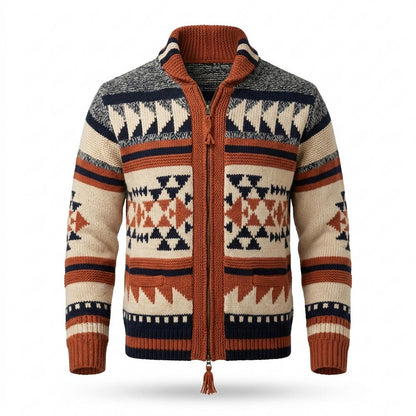 Mens Outlet House - Liror | Zip-Up Patterned Knit Cardigan Men