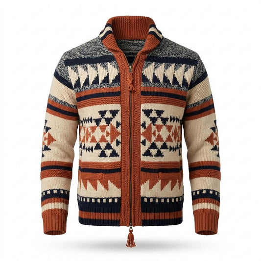Mens Outlet House - Liror | Zip-Up Patterned Knit Cardigan Men