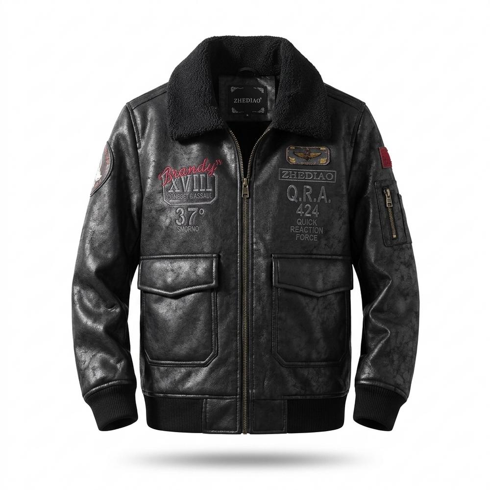 Mens Outlet House - Rasin | Lined Embroidered Leather Jacket Men