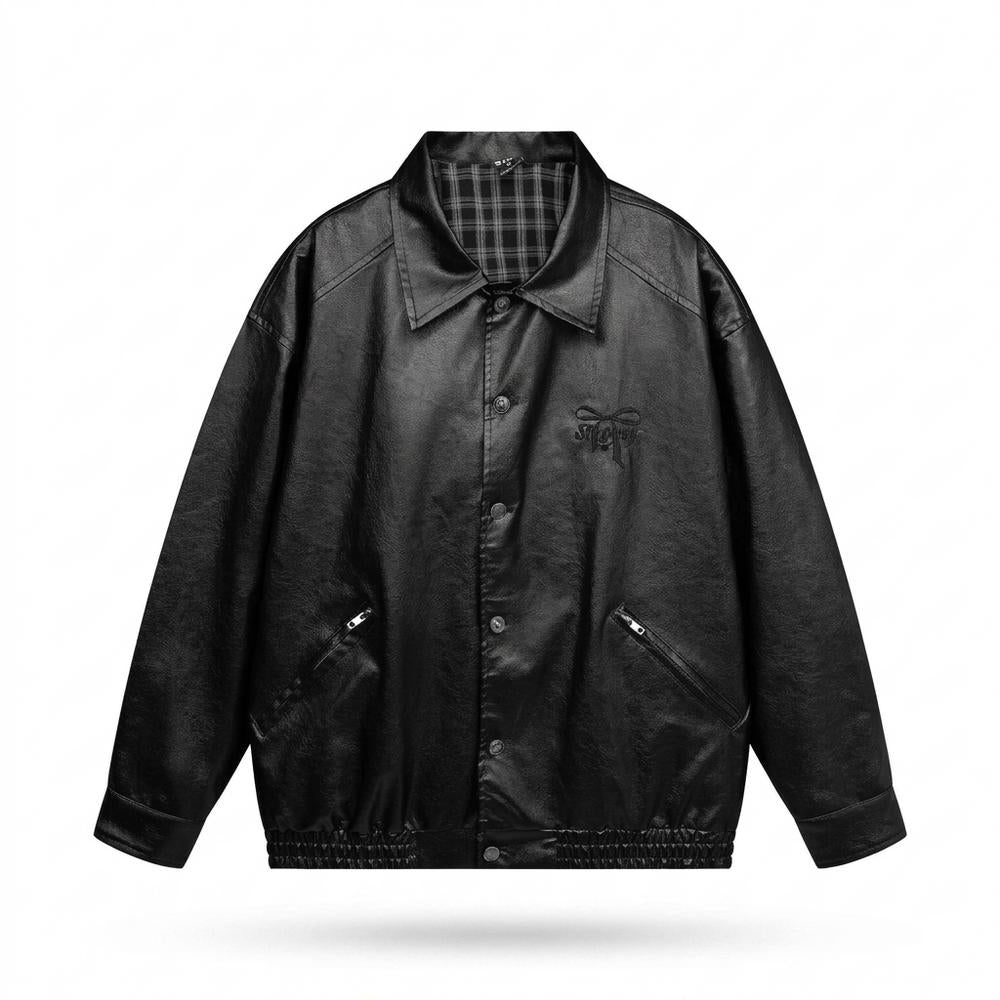 Mens Outlet House - Alser | Oversized Button-Front Leather Jacket Unisex