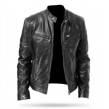 Mens Outlet House - Miver | Zip-Up Structured Leather Jacket Men